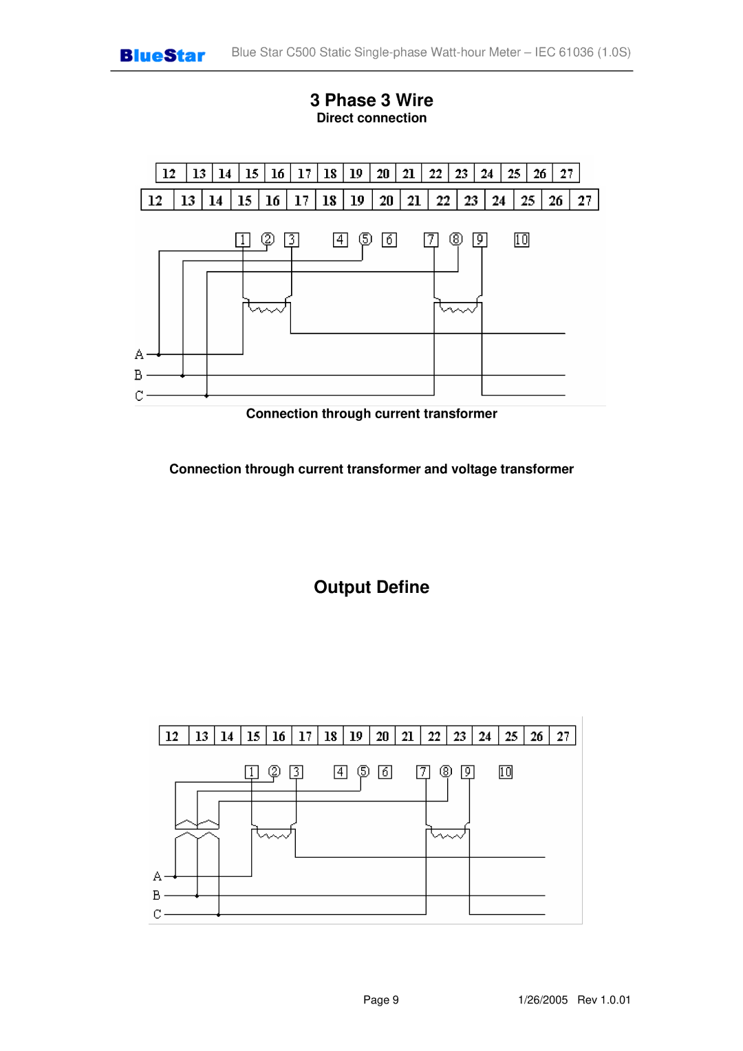 Jabra IEC 1107, IEC 61036 operating instructions Phase 3 Wire, Output Define 