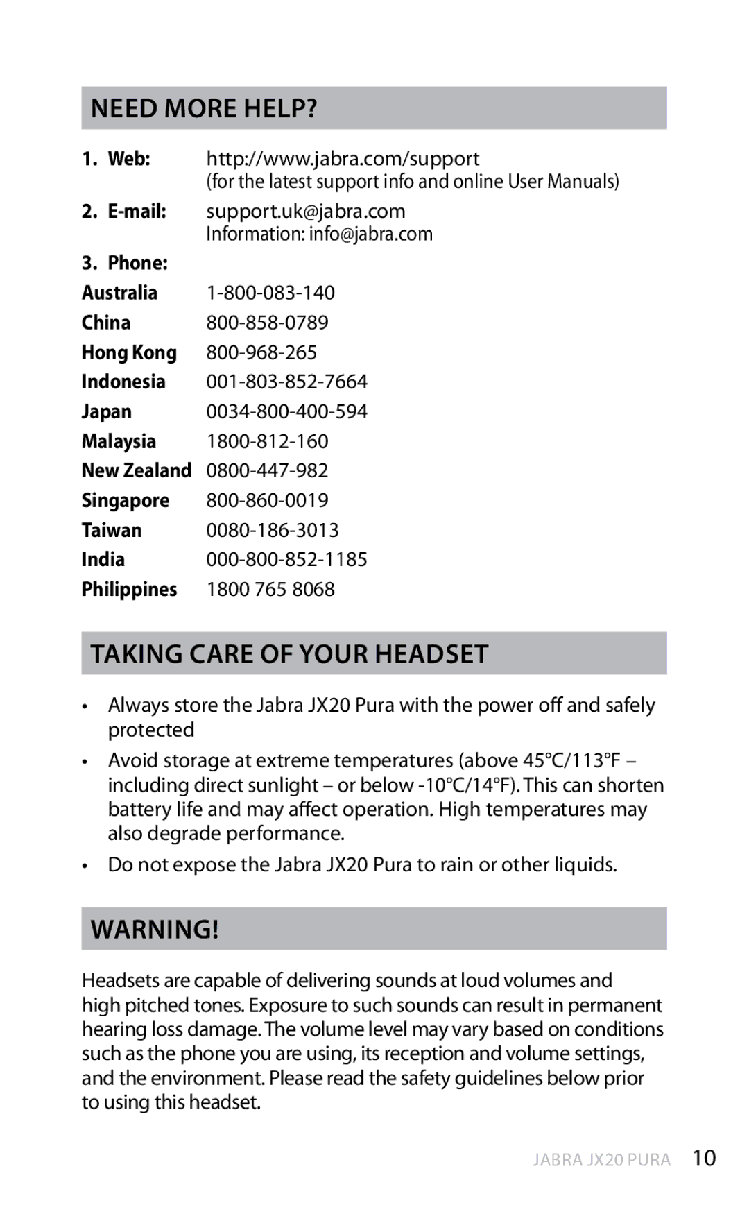 Jabra JX20 manual Need more help?, Taking care of your headset 