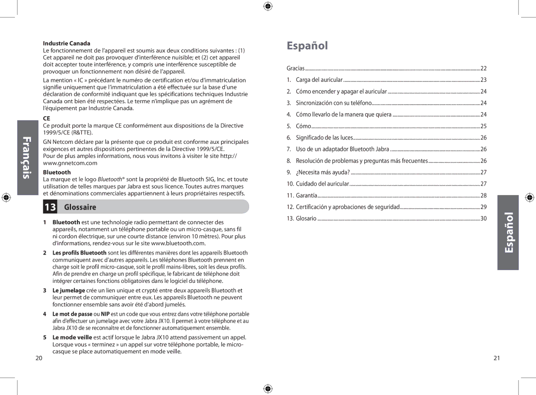 Jabra JXO Bluetooth Headset user manual Glossaire, Industrie Canada 