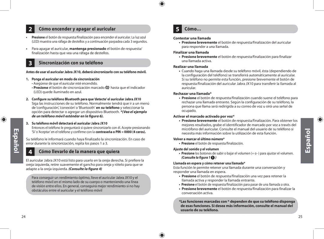 Jabra JXO Bluetooth Headset user manual Cómo encender y apagar el auricular, Sincronización con su teléfono, Cómo… 