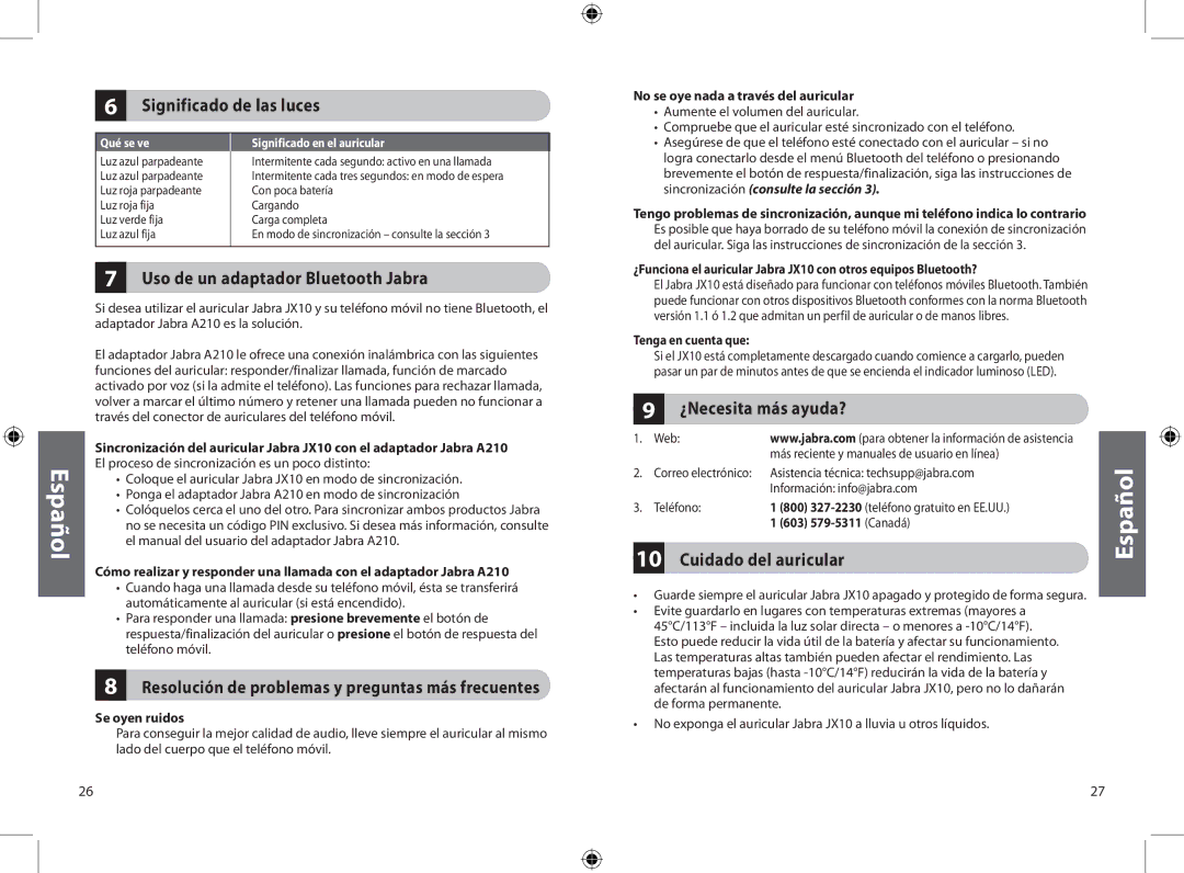 Jabra JXO Bluetooth Headset user manual Significado de las luces, Uso de un adaptador Bluetooth Jabra, ¿Necesita más ayuda? 