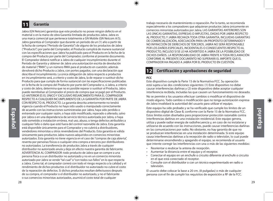 Jabra JXO Bluetooth Headset user manual Garantía, Certificación y aprobaciones de seguridad 