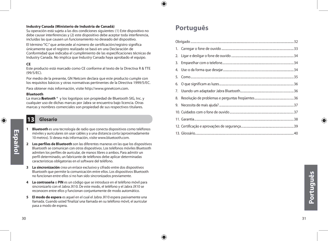 Jabra JXO Bluetooth Headset user manual Glosario, Industry Canada Ministerio de Industria de Canadá 