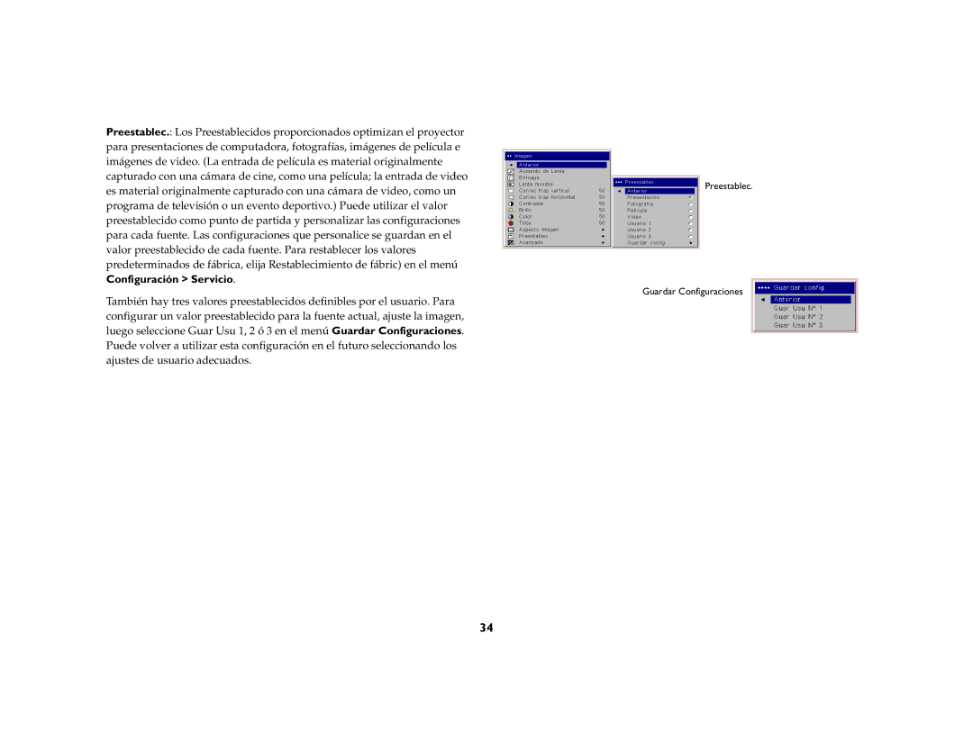 Jabra LP 850 manual Preestablec Guardar Configuraciones 