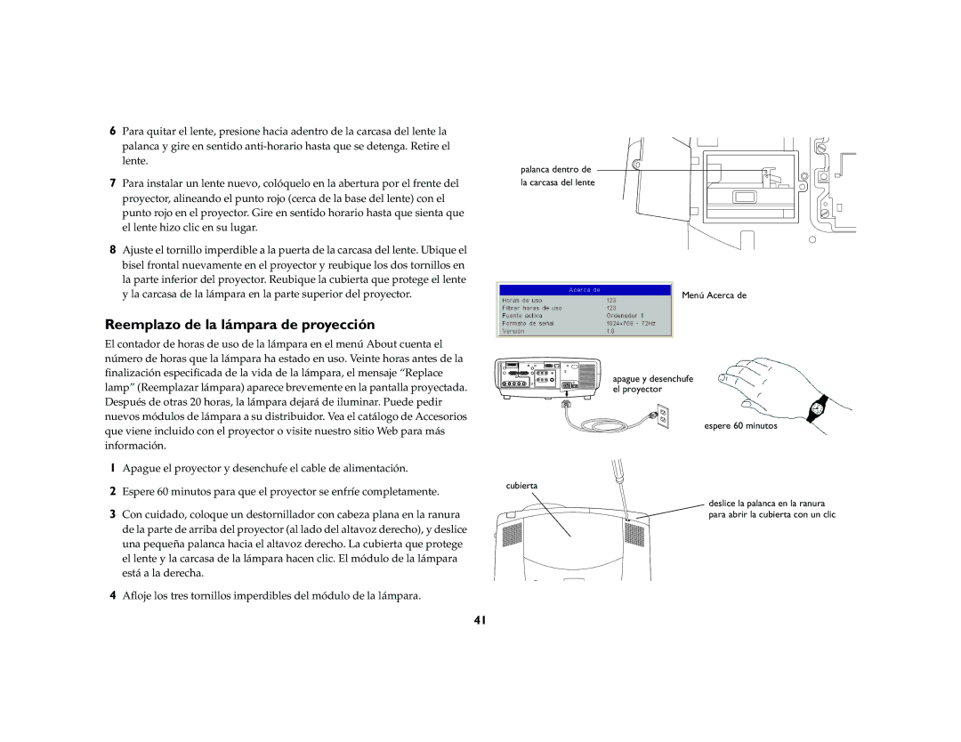 Jabra LP 850 manual Reemplazo de la lámpara de proyección 