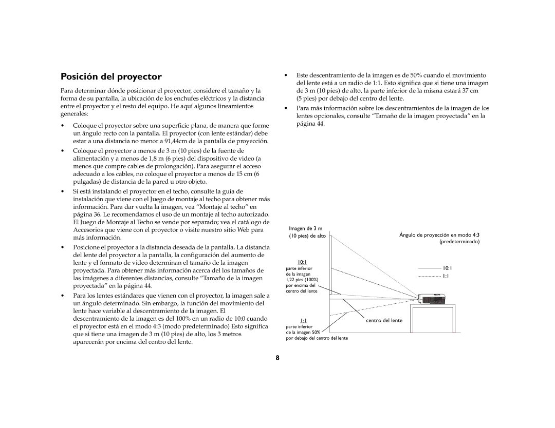 Jabra LP 850 manual Posición del proyector 