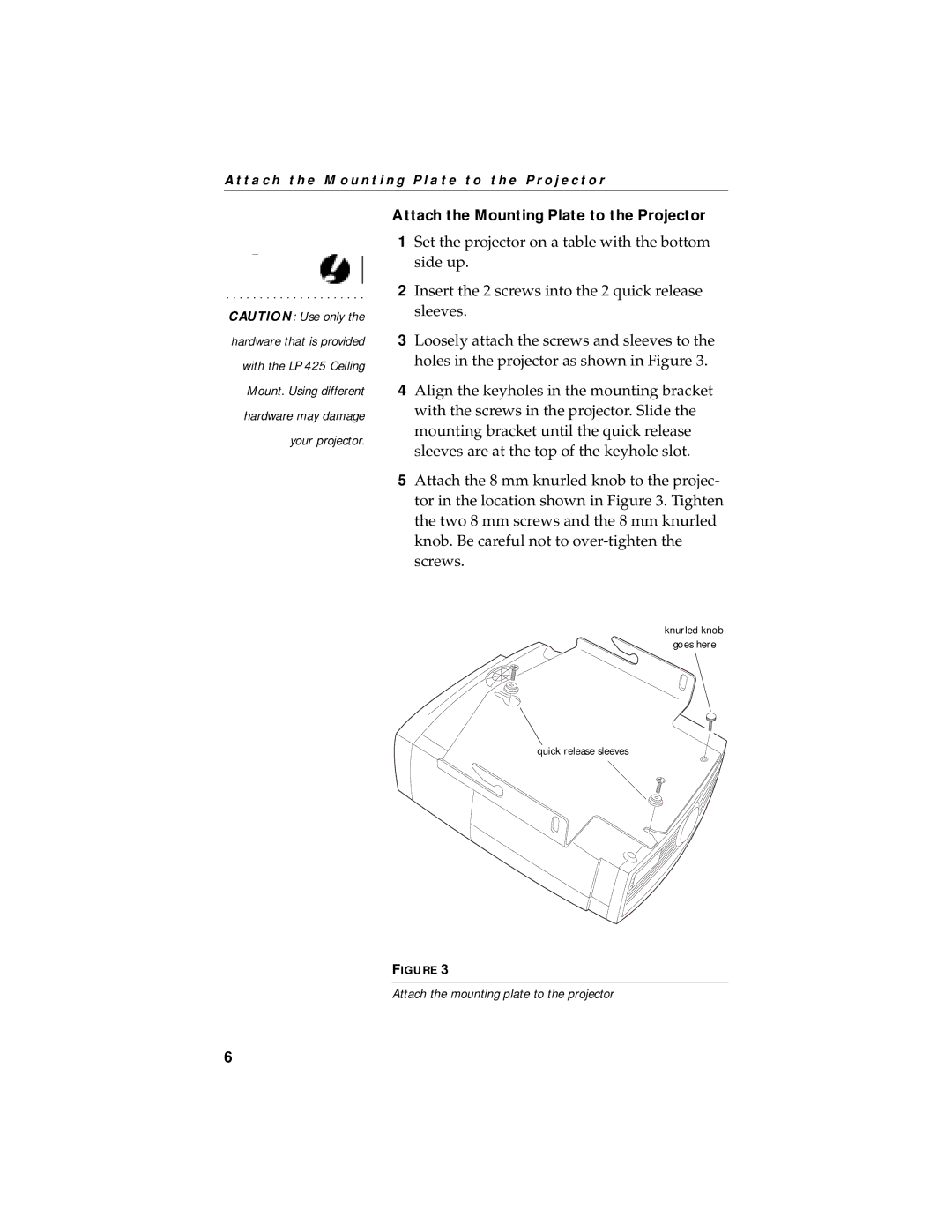 Jabra LP425 manual Attach the Mounting Plate to the Projector 