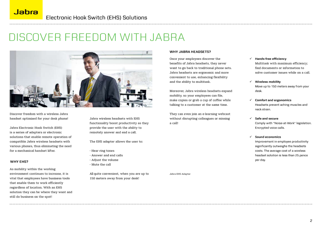 Jabra M5390 manual Discover freedom with Jabra, Electronic Hook Switch EHS Solutions, Why EHS?, Why Jabra headsets? 