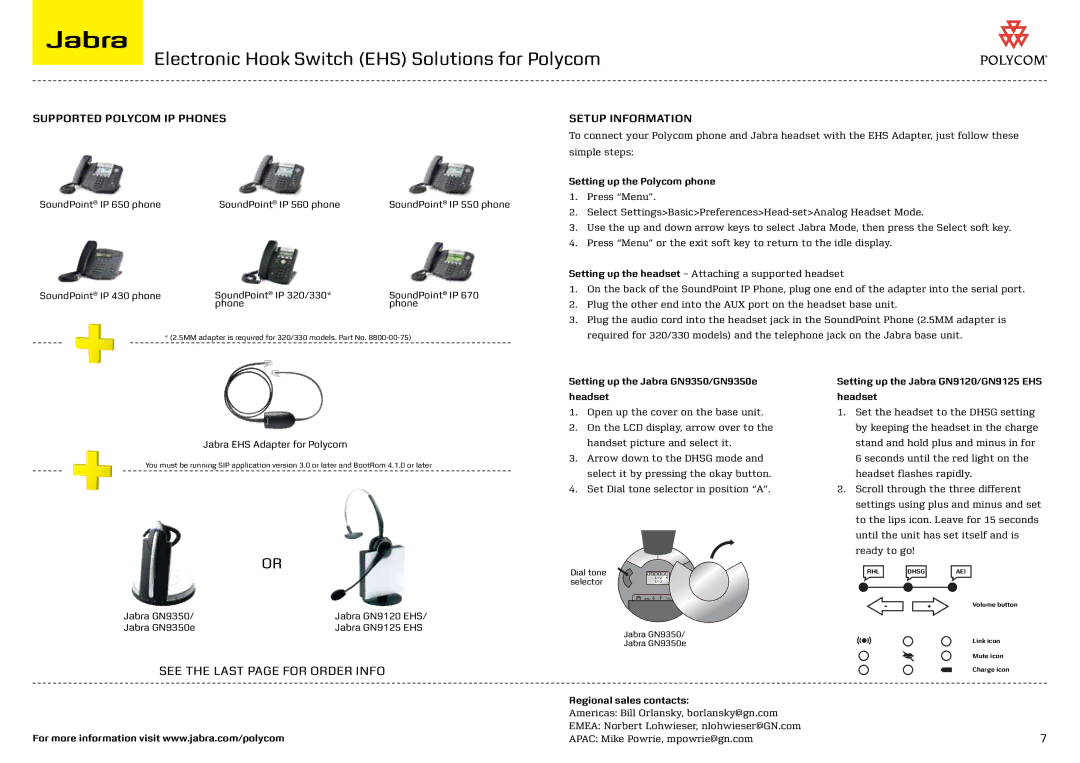 Jabra M5390 Electronic Hook Switch EHS Solutions for Polycom, Supported Polycom IP phones, Setting up the Polycom phone 