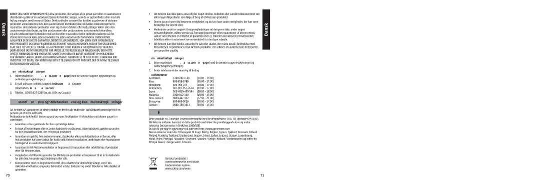 Jabra N-Gage QD manual Mail-adresser teknisk support techsupp@jabra.com 