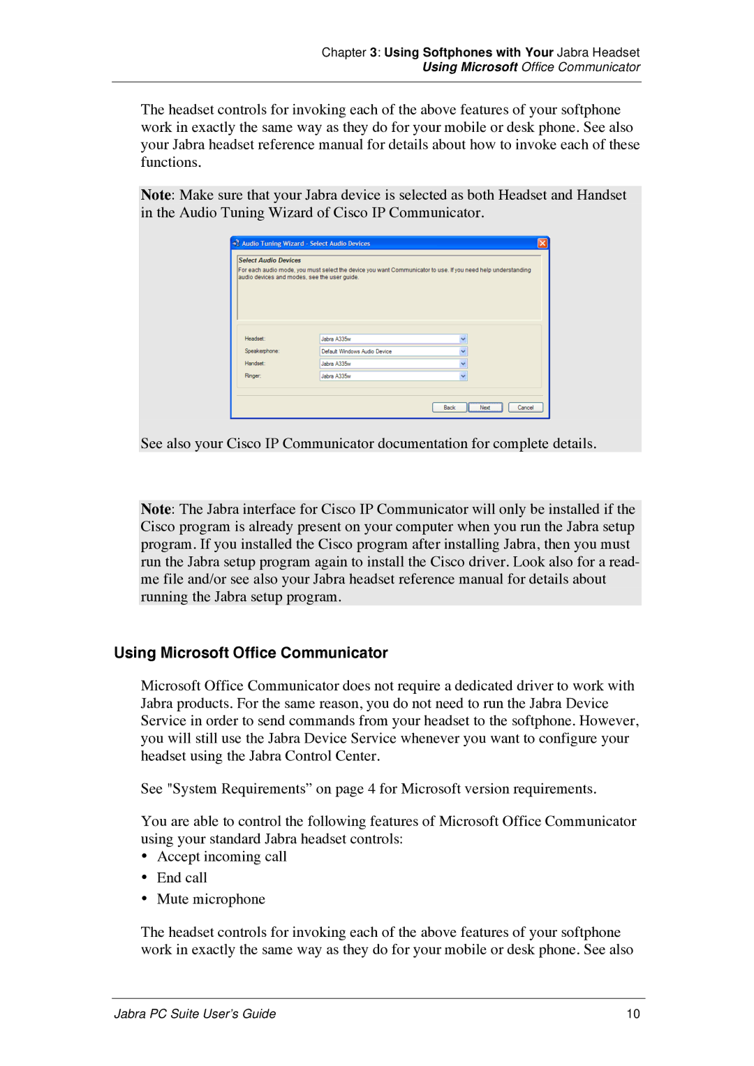 Jabra PC Suite manual Using Microsoft Office Communicator 