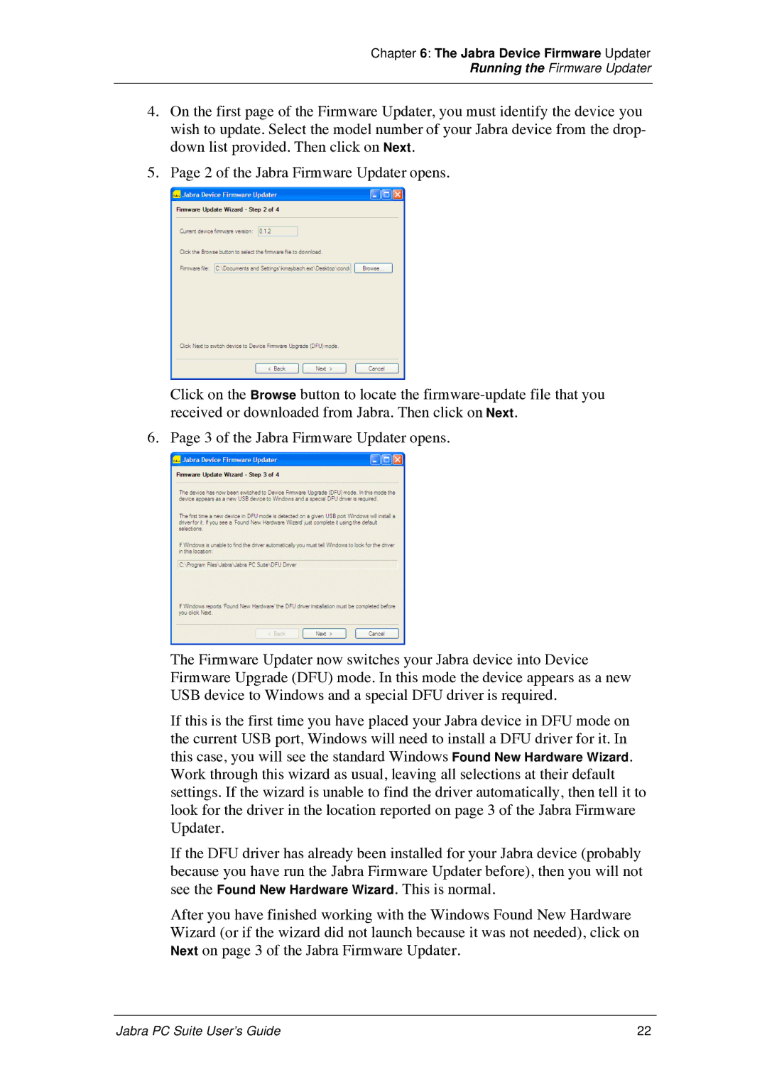 Jabra PC Suite manual Running the Firmware Updater 