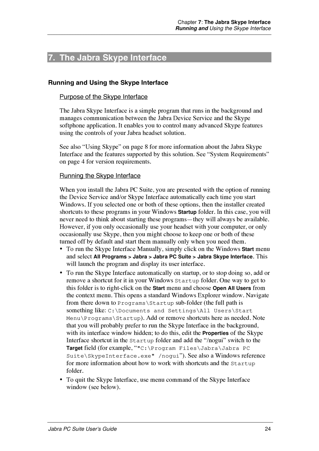 Jabra PC Suite manual Jabra Skype Interface, Running and Using the Skype Interface 