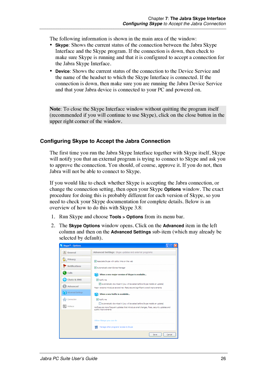 Jabra PC Suite manual Configuring Skype to Accept the Jabra Connection 