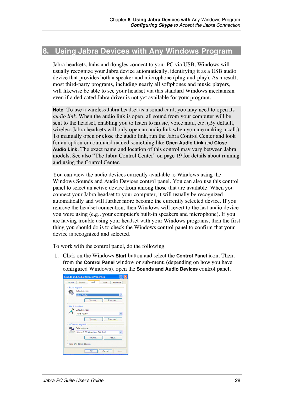 Jabra PC Suite manual Using Jabra Devices with Any Windows Program 