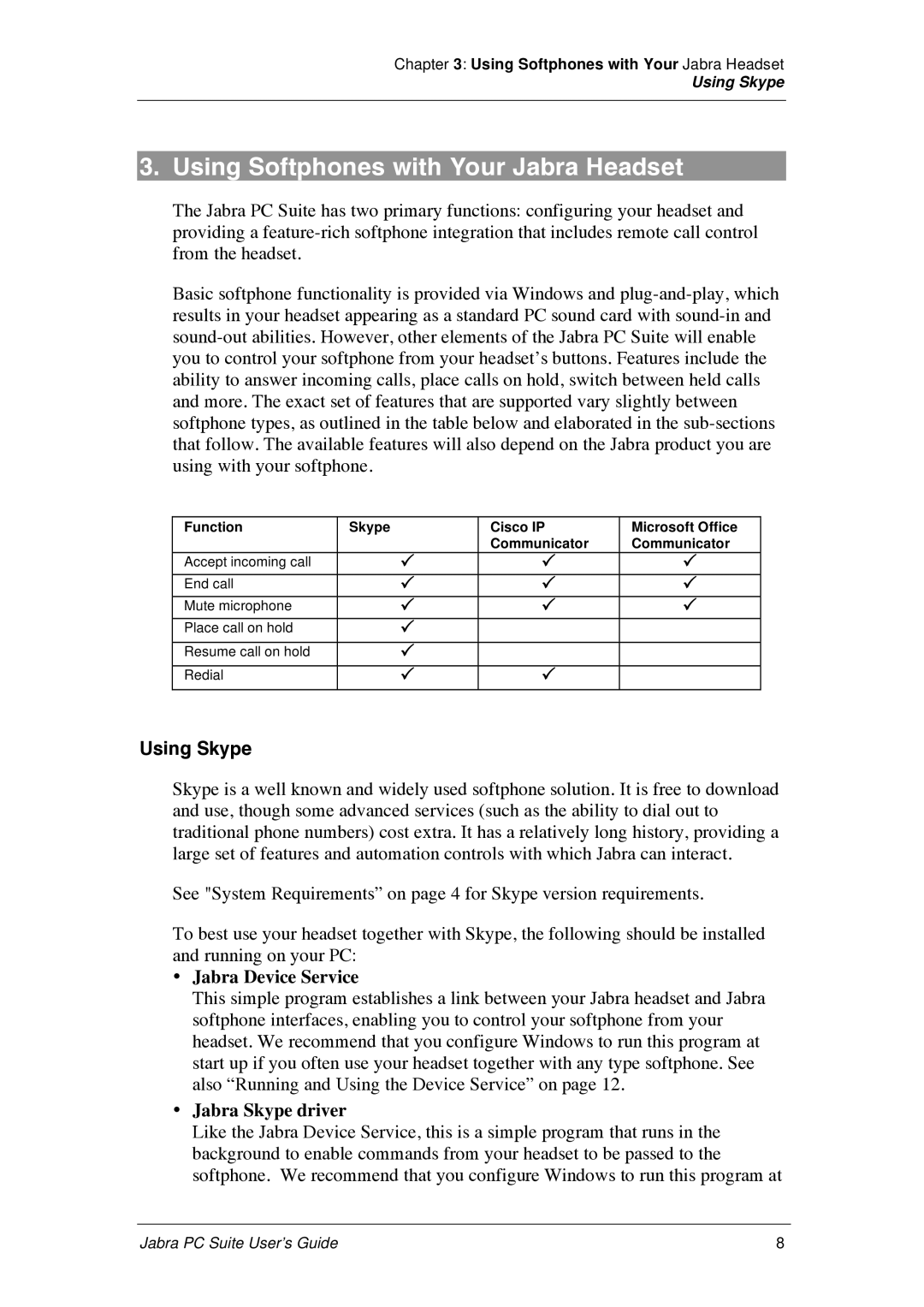 Jabra PC Suite manual Using Softphones with Your Jabra Headset, Using Skype 