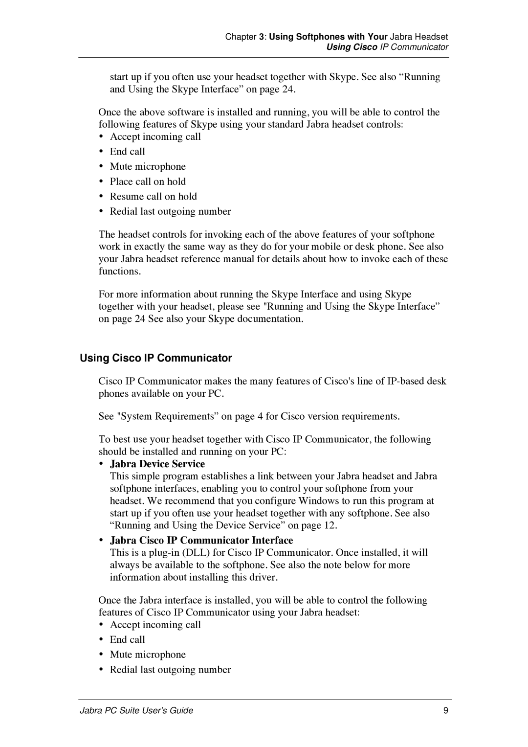 Jabra PC Suite manual Using Cisco IP Communicator 