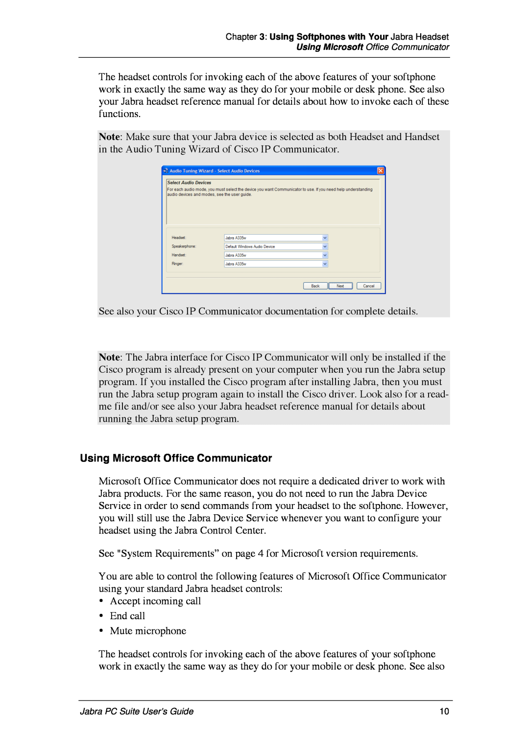Jabra PC Suite manual Using Microsoft Office Communicator 