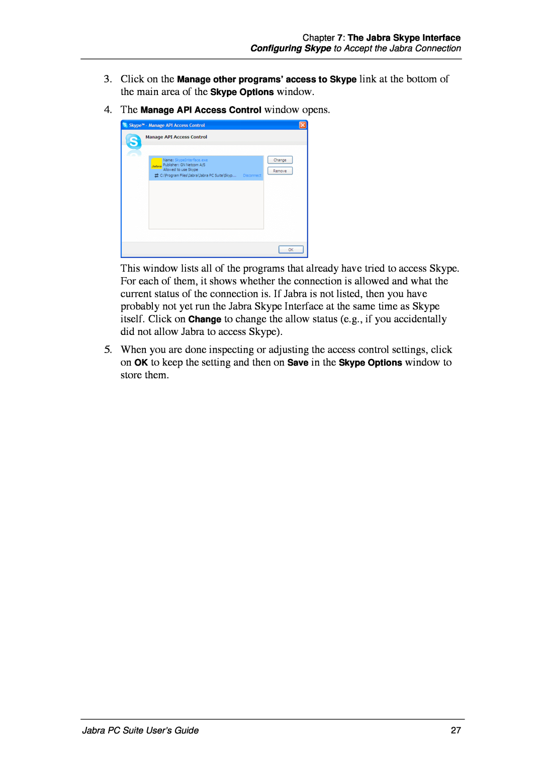 Jabra PC Suite manual the main area of the Skype Options window 