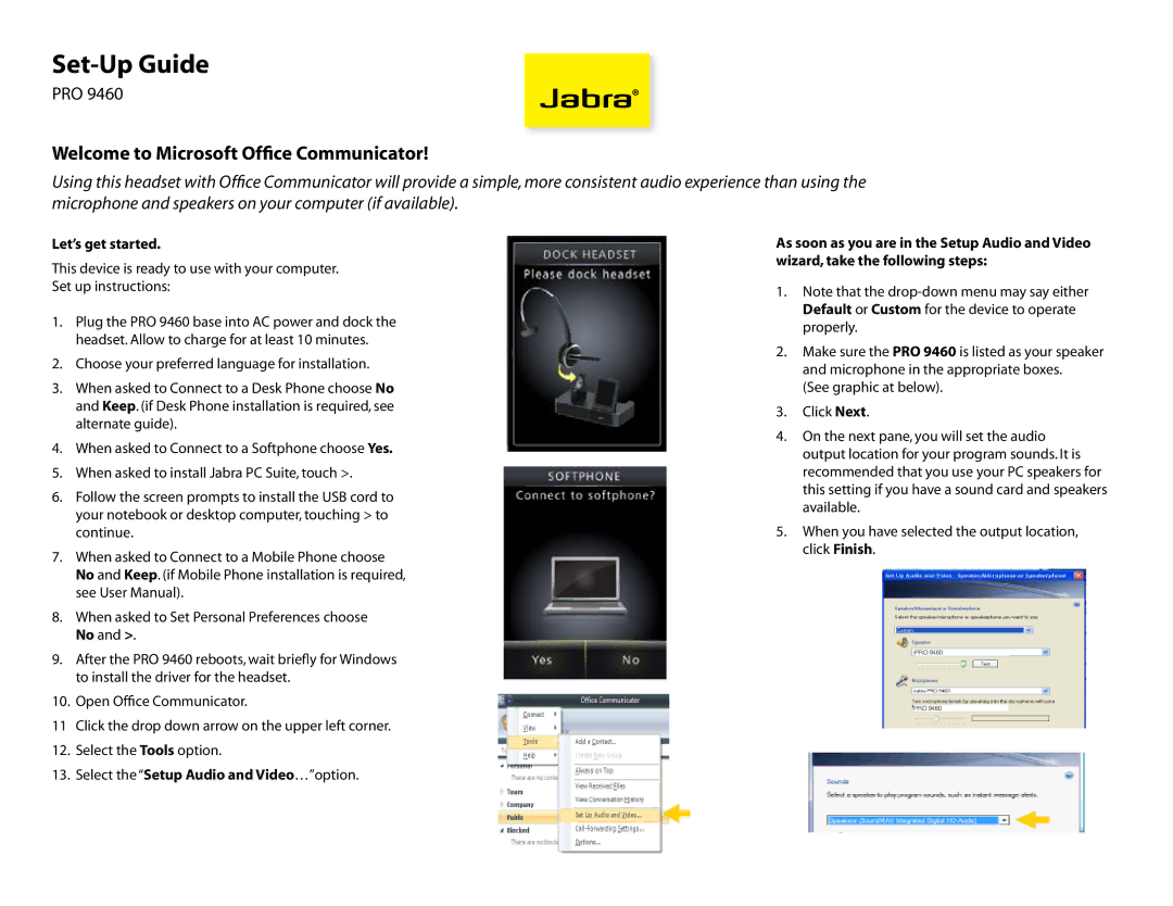 Jabra PR9460 setup guide Set-Up Guide, Welcome to Microsoft Office Communicator, Let’s get started 