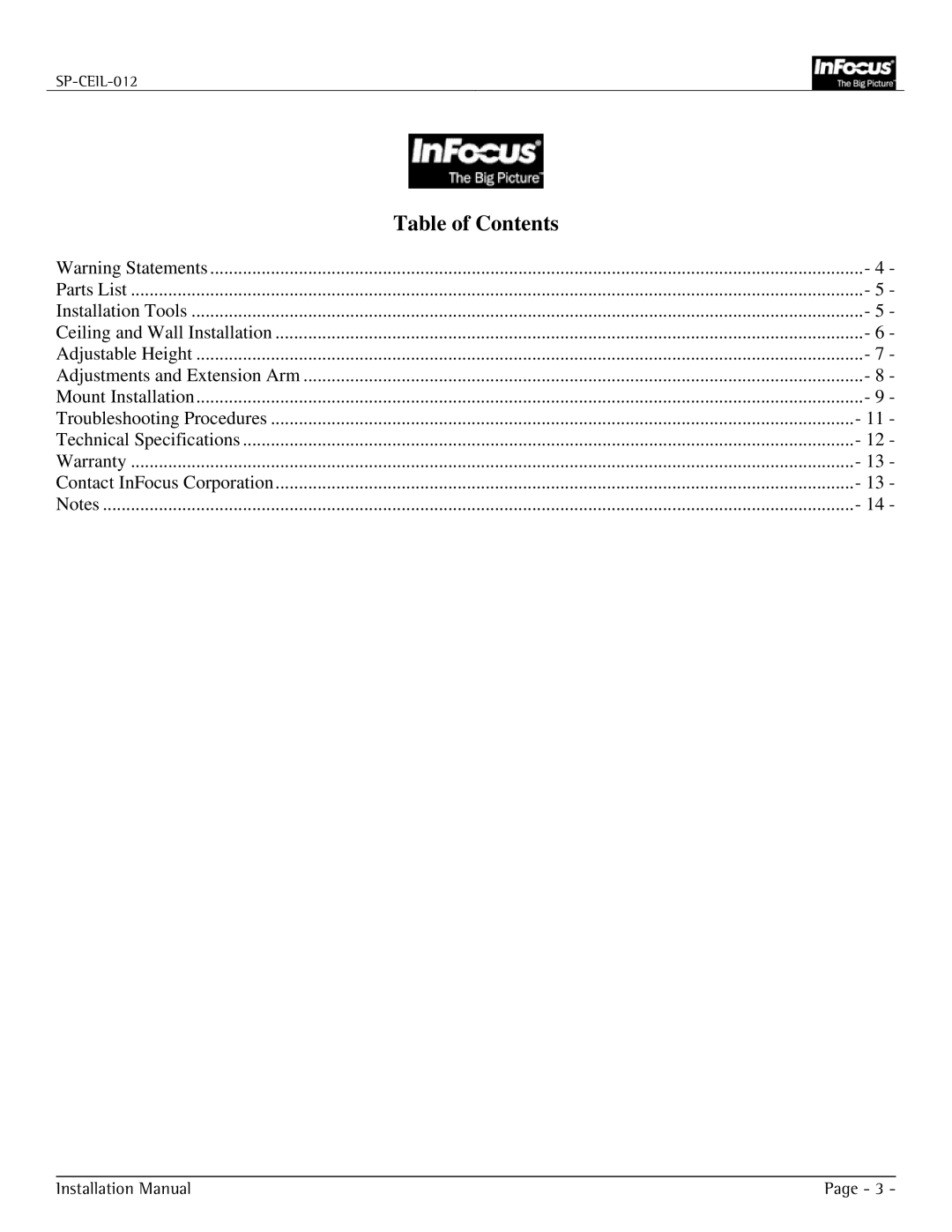 Jabra SP-CEIL-012 installation manual Table of Contents 