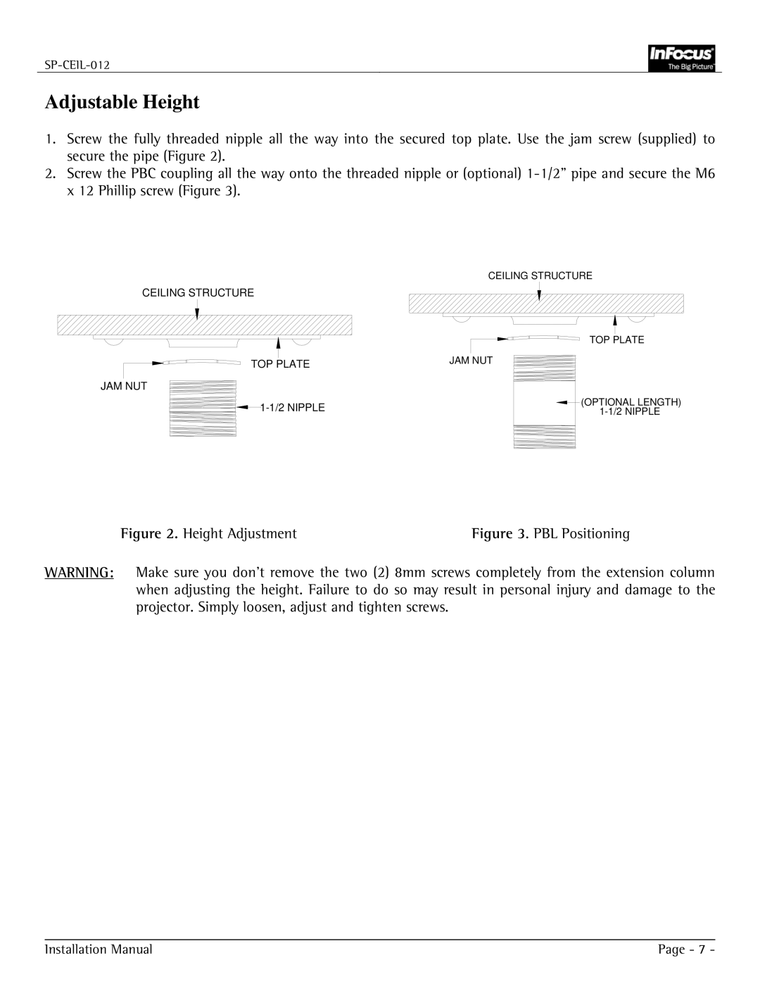 Jabra SP-CEIL-012 installation manual Adjustable Height, Height Adjustment 