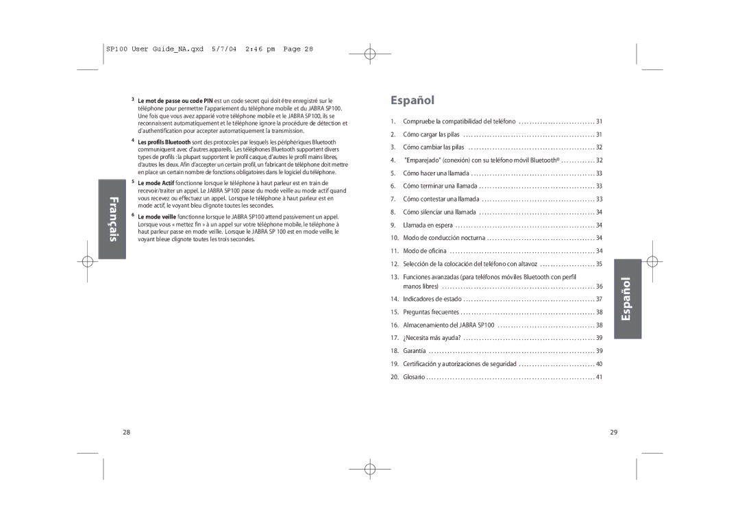 Jabra SP100 user manual Español 