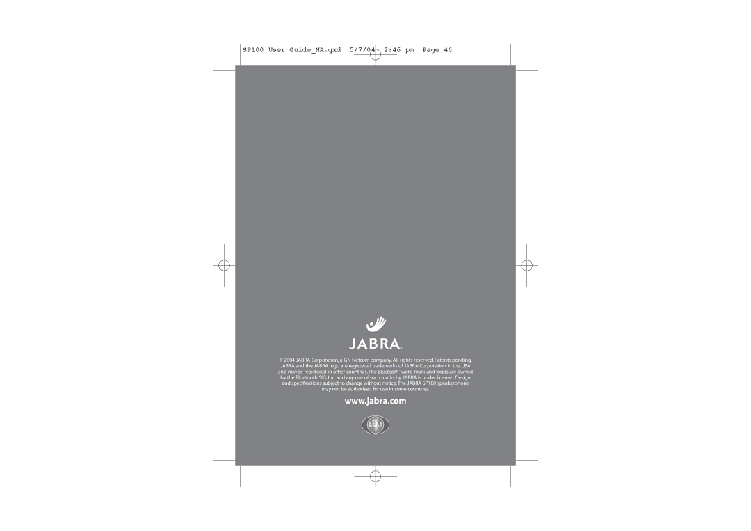 Jabra SP100 user manual Y1E a R 