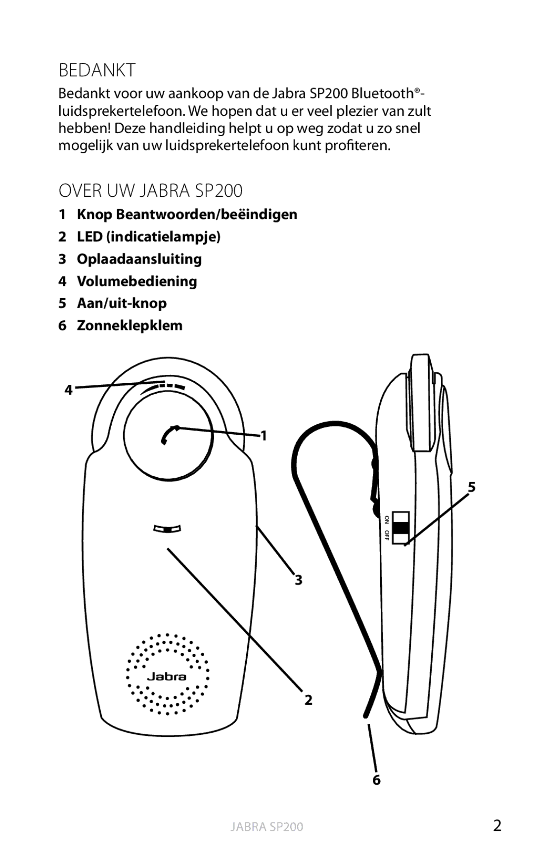 Jabra user manual Bedankt, Over UW Jabra SP200 