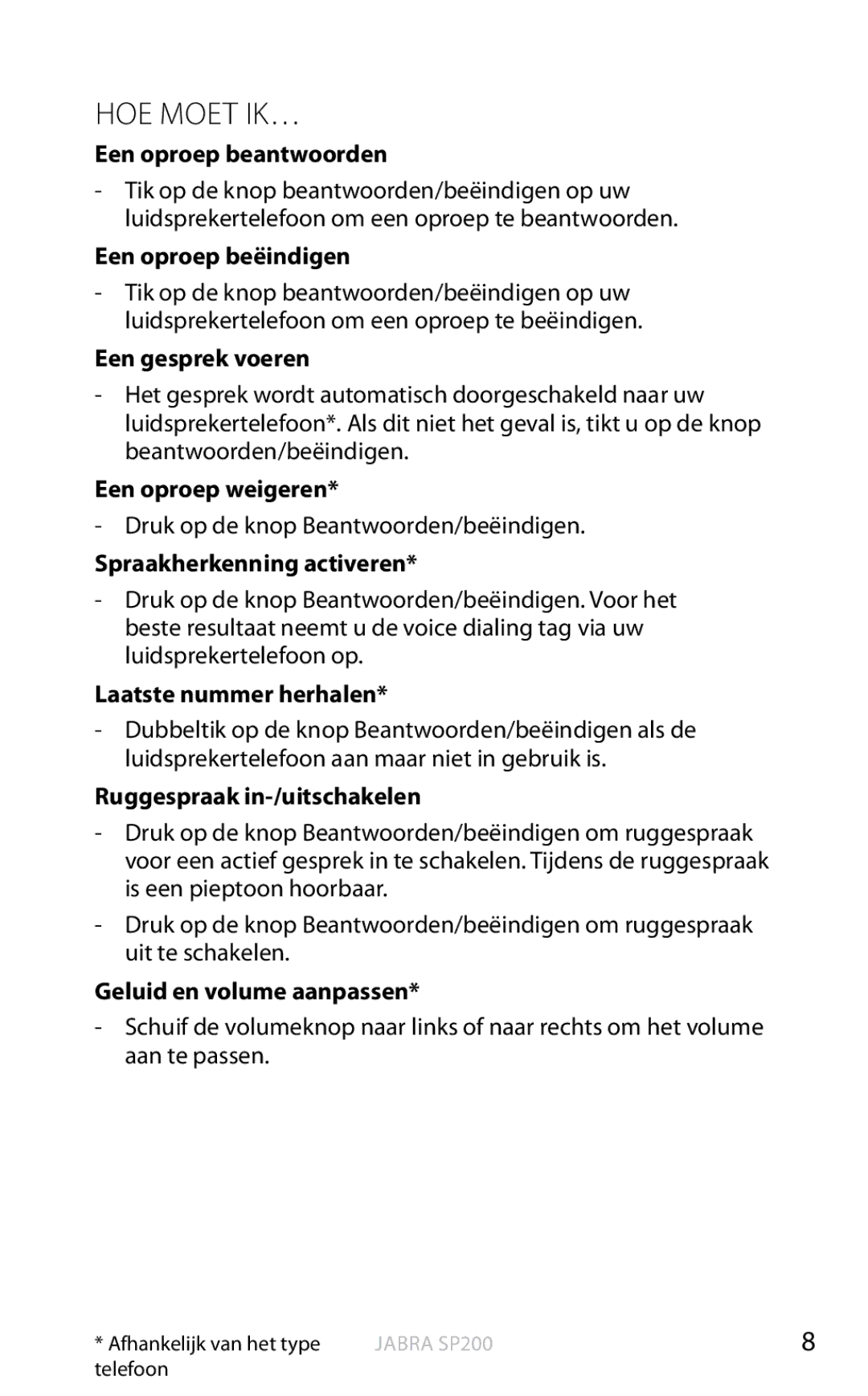 Jabra SP200 user manual HOE Moet IK… 