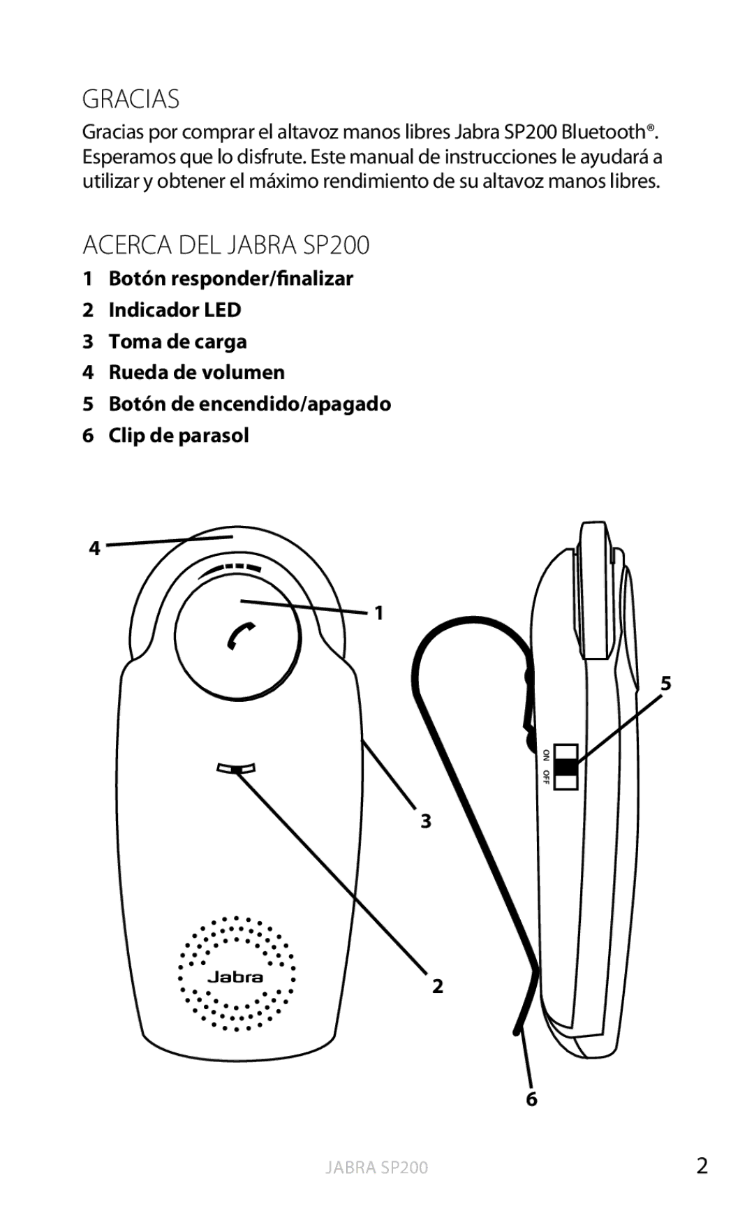 Jabra user manual Gracias, Acerca DEL Jabra SP200 