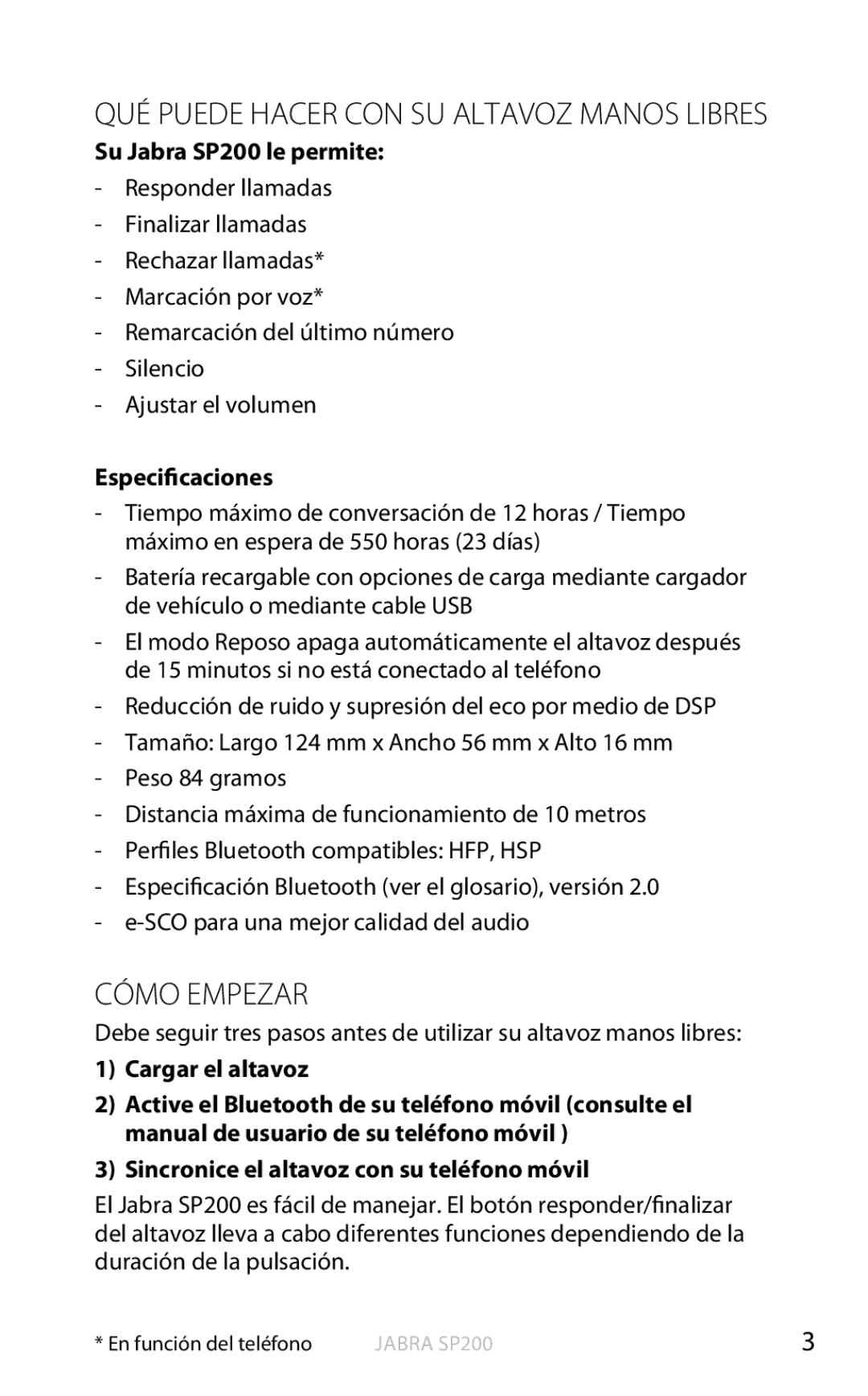 Jabra SP200 user manual Cómo Empezar, QUÉ Puede Hacer CON SU Altavoz Manos Libres 