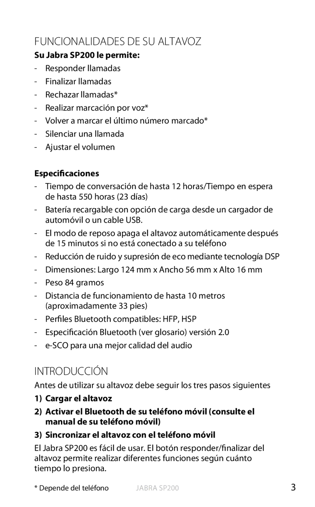 Jabra SP200 user manual Funcionalidades DE SU Altavoz, Introducción 