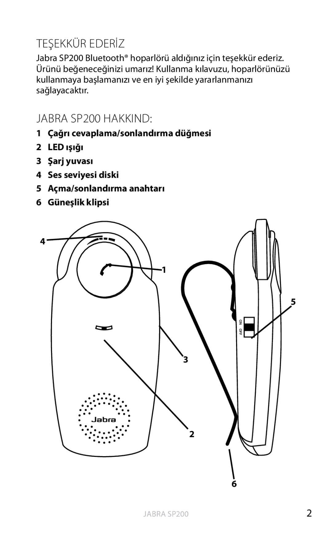 Jabra user manual Teşekkür Ederİz, Jabra SP200 Hakkind 