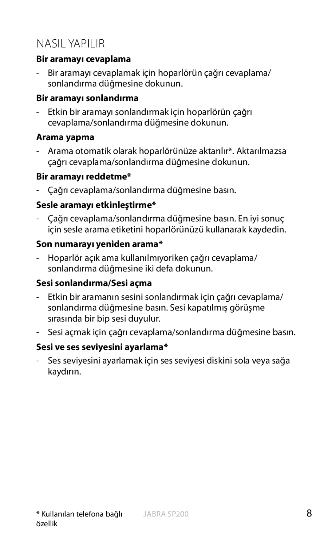 Jabra SP200 user manual Nasil Yapilir 