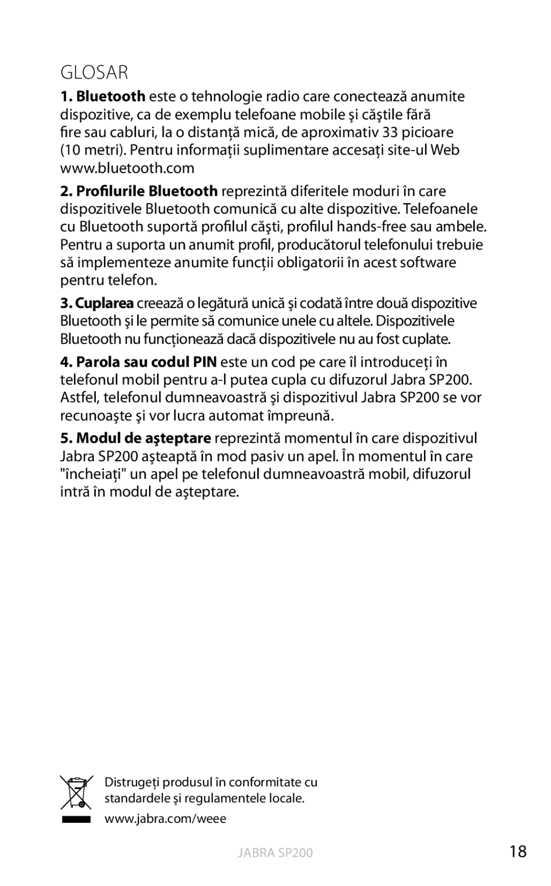 Jabra SP200 user manual Glosar 