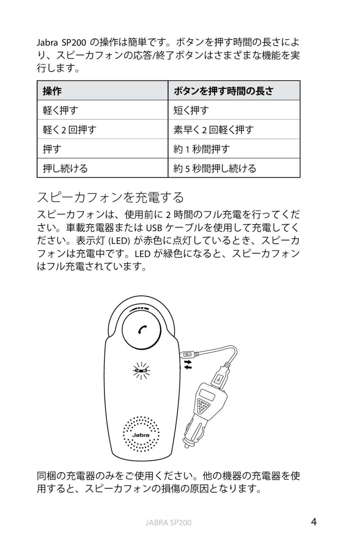 Jabra SP200 user manual スピーカフォンを充電する 