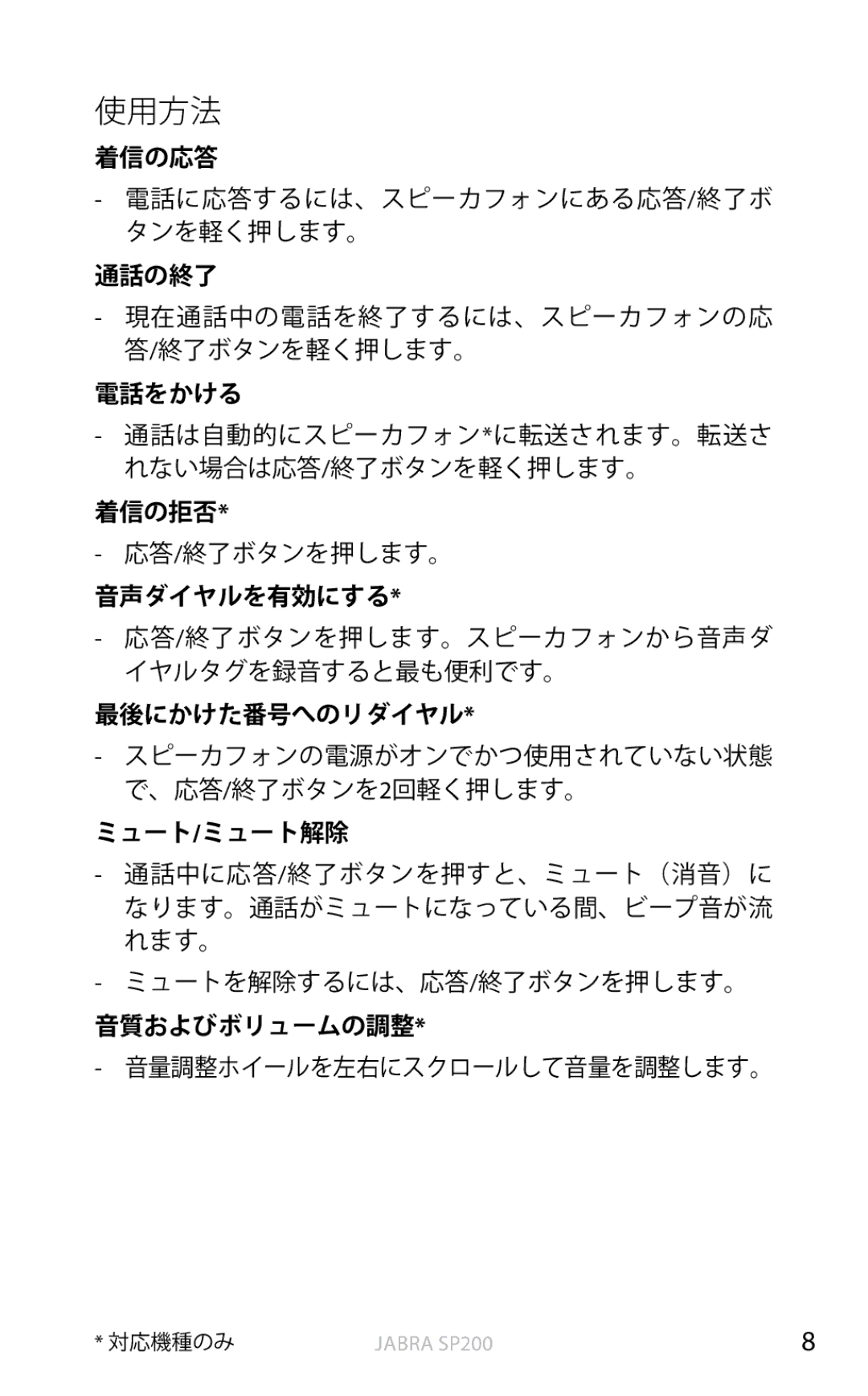 Jabra SP200 user manual 使用方法 