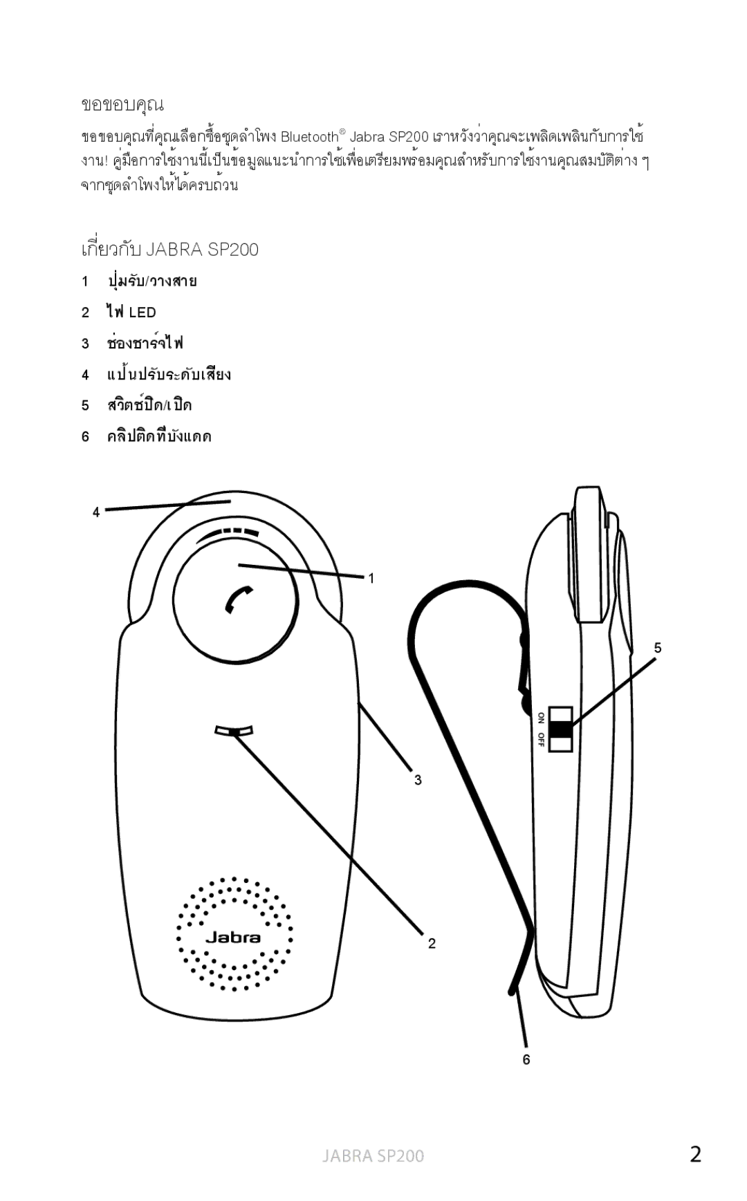 Jabra user manual เกี่ยวกับ Jabra SP200 