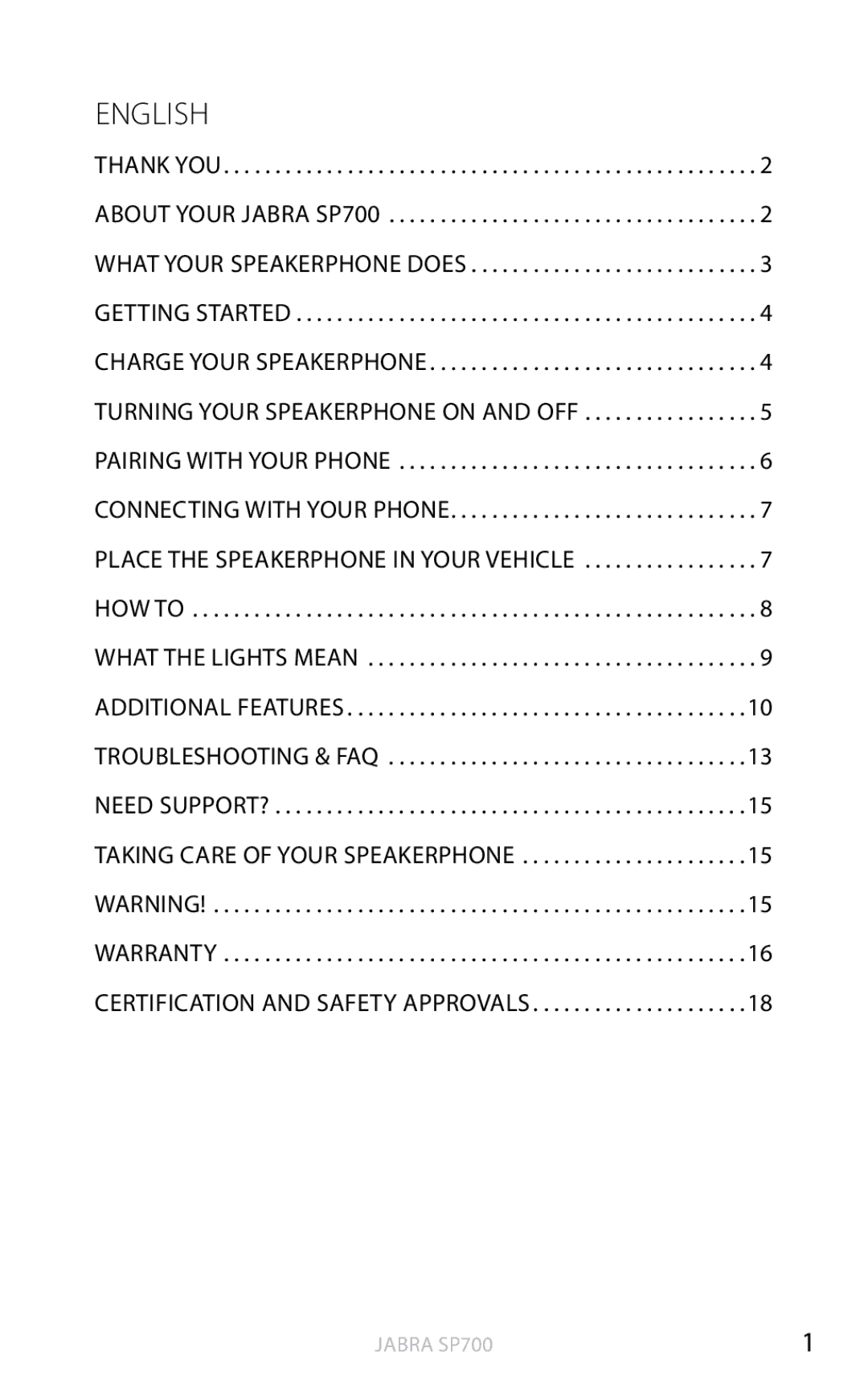 Jabra SP700 user manual English 