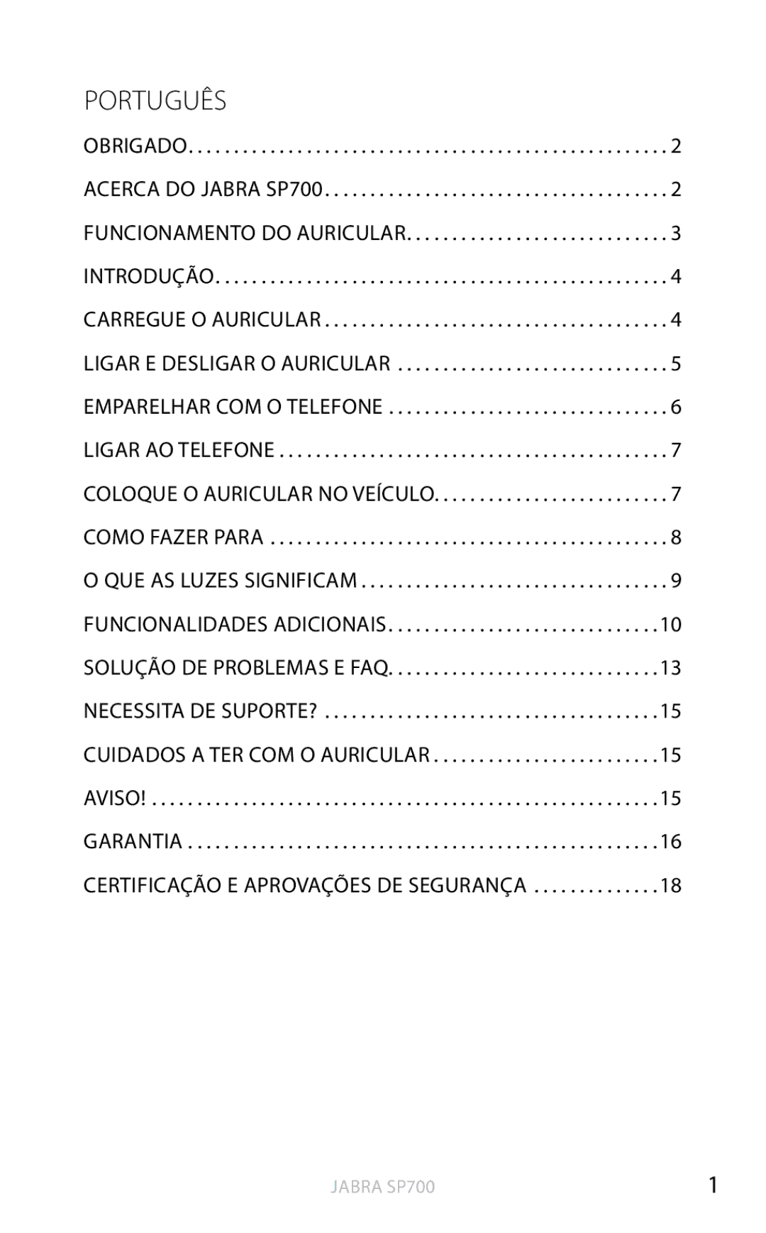 Jabra SP700 user manual PorTuguês 