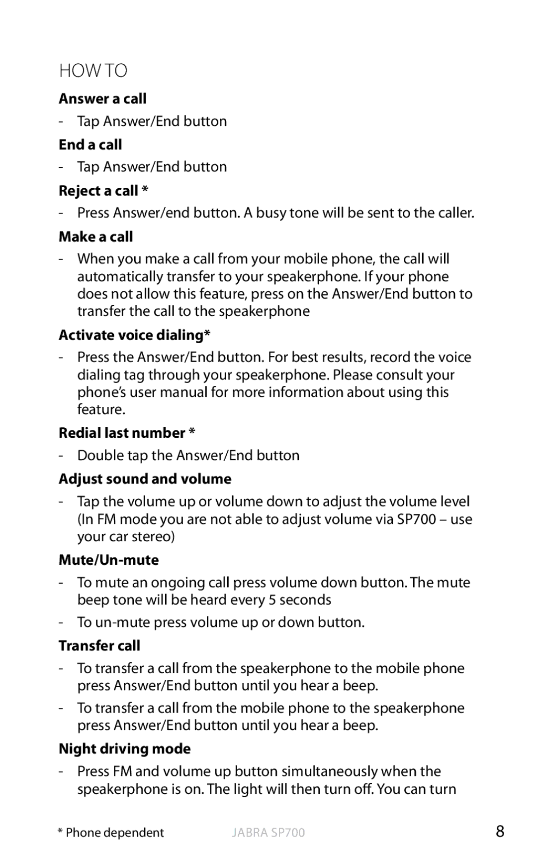 Jabra SP700 user manual How to 