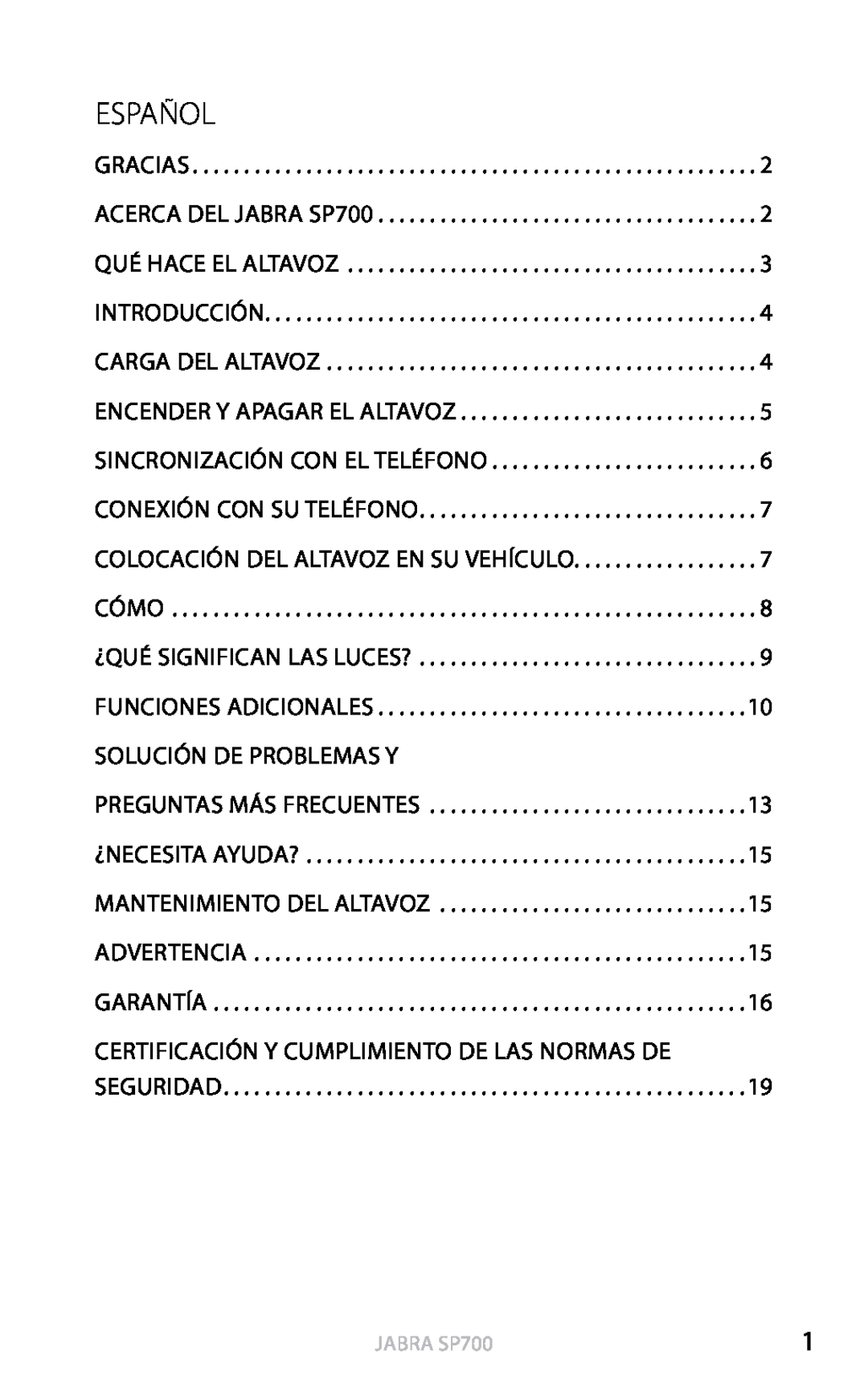 Jabra SP700 user manual Español, esPañol 