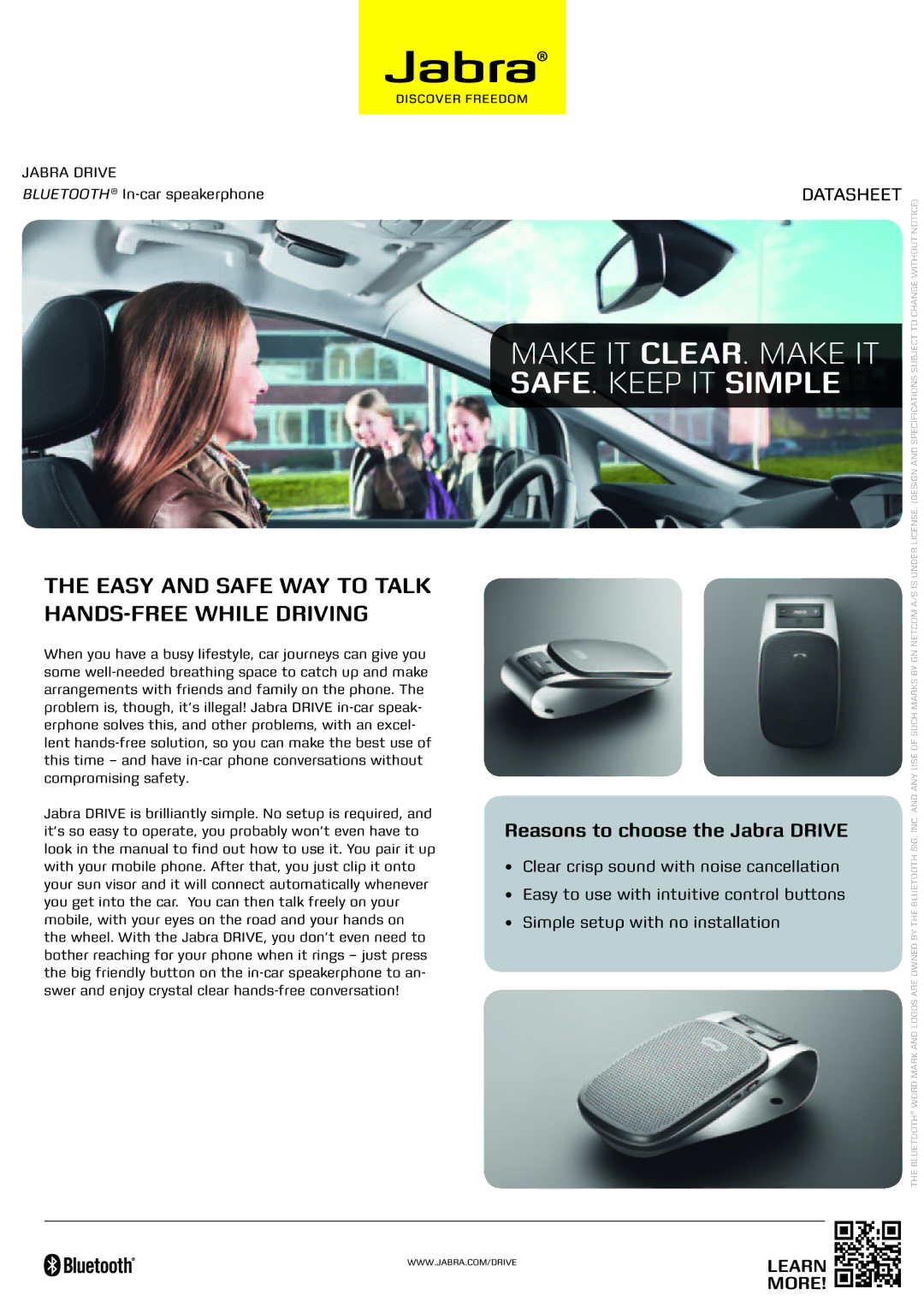 Jabra SPEAK410 specifications SAFE. Keep IT Simple, Easy and Safe WAY to Talk HANDS-FREE While Driving 