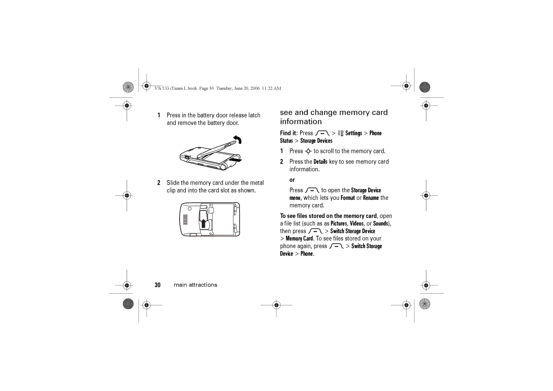 Jabra V3I See and change memory card information, Find it Press M w Settings Phone Status Storage Devices, Device Phone 