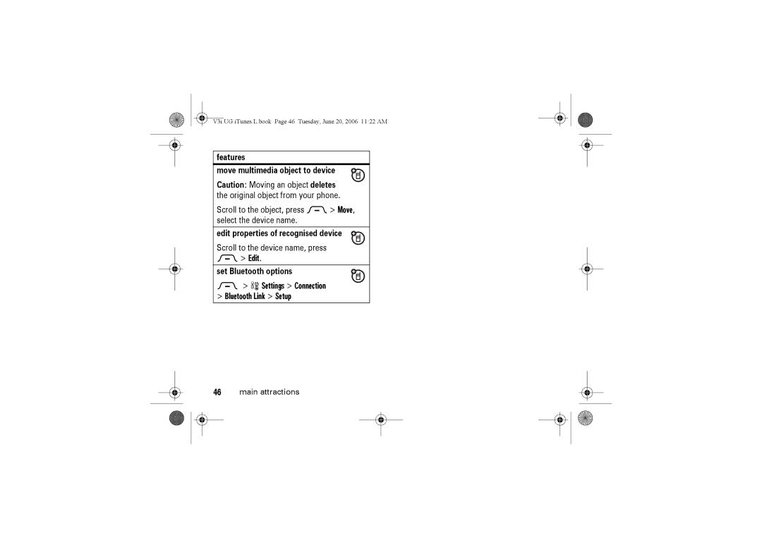 Jabra V3I manual Features Move multimedia object to device, Edit properties of recognised device, Set Bluetooth options 