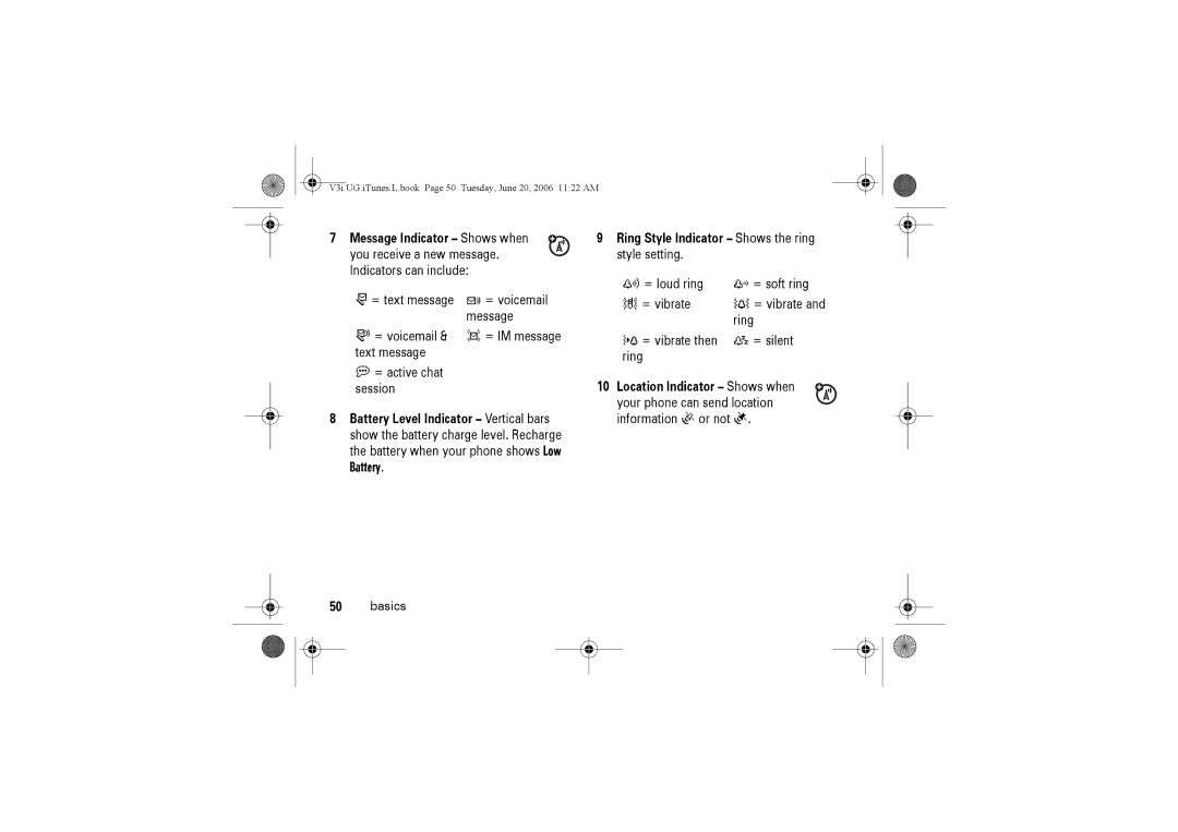 Jabra V3I manual Battery, Message Indicator Shows when, Ring Style Indicator Shows the ring style setting 