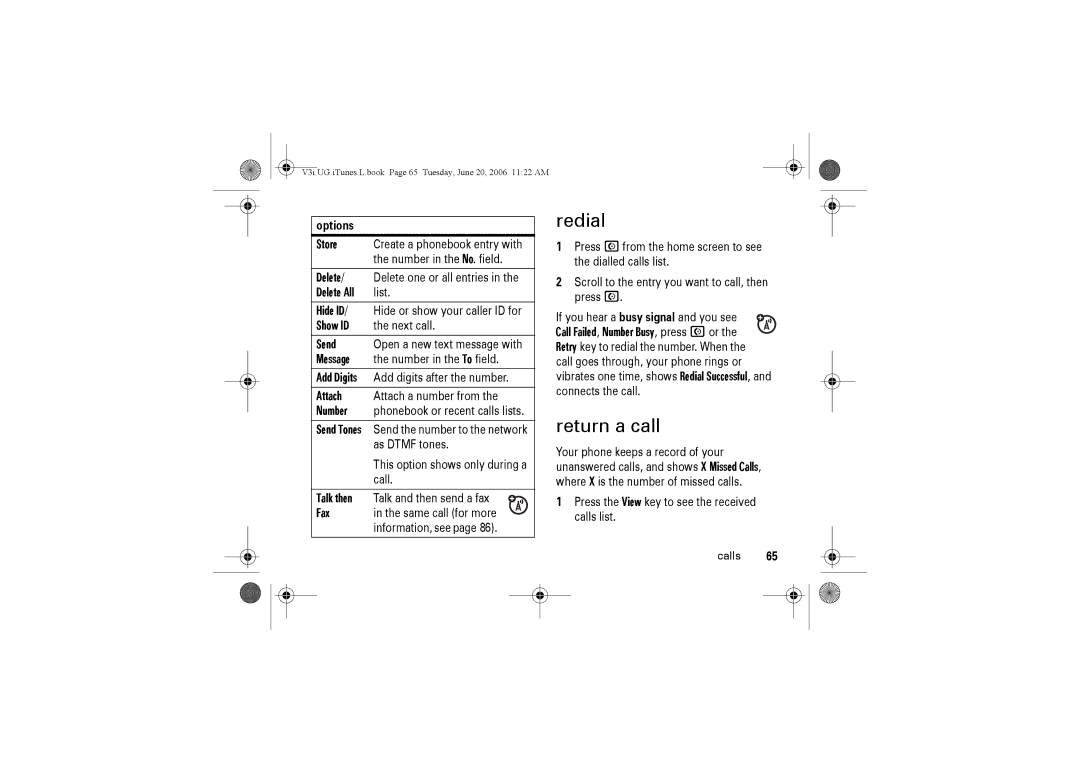 Jabra V3I manual Redial, Return a call 