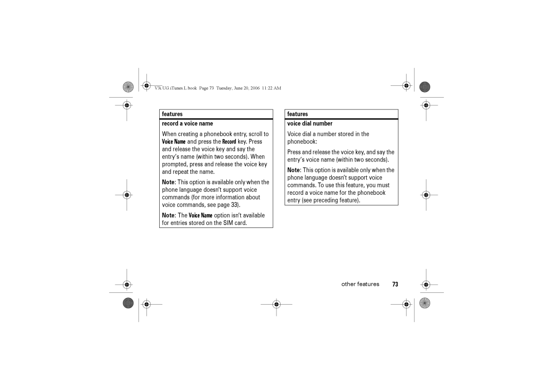 Jabra V3I manual Features Record a voice name, Features Voice dial number 