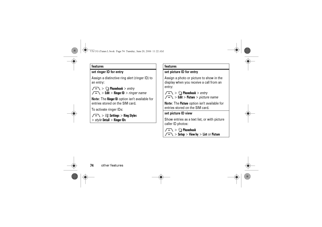 Jabra V3I manual Settings Ring Styles style Detail Ringer IDs, Phonebook Setup View by List or Picture, Set picture ID view 